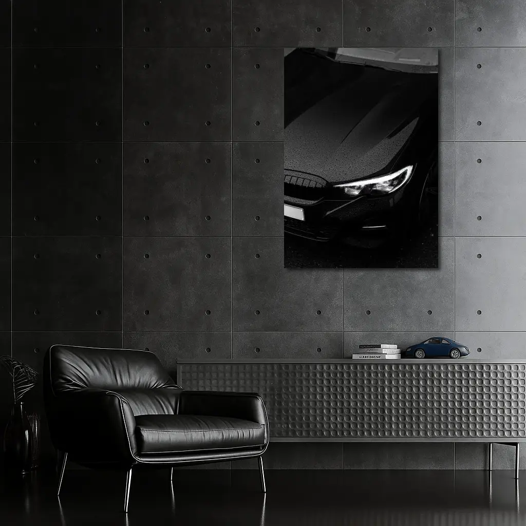 BMW Black Hood Rainy Dark Moody Shot – Wall Art