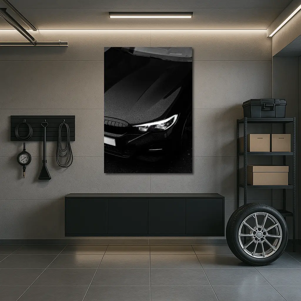 BMW Black Hood Rainy Dark Moody Shot – Wall Art