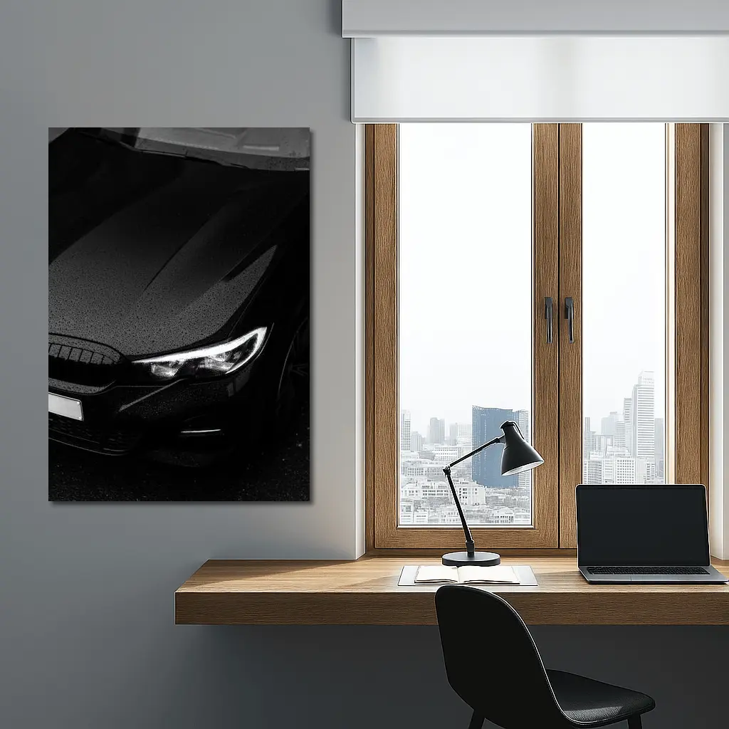 BMW Black Hood Rainy Dark Moody Shot – Wall Art