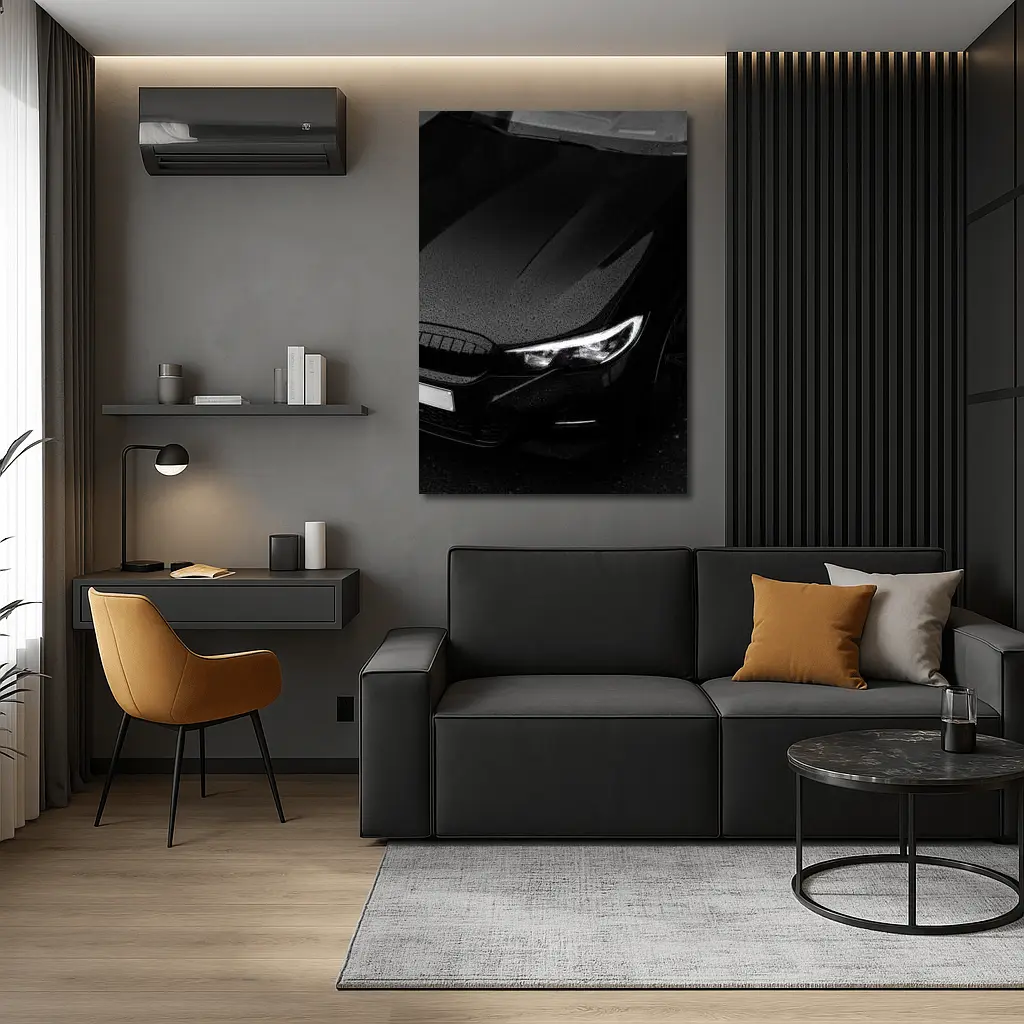BMW Black Hood Rainy Dark Moody Shot – Wall Art
