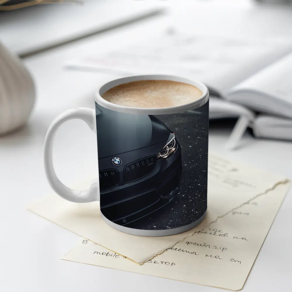 BMW M4 Matte Black Front Close Up – Mugs