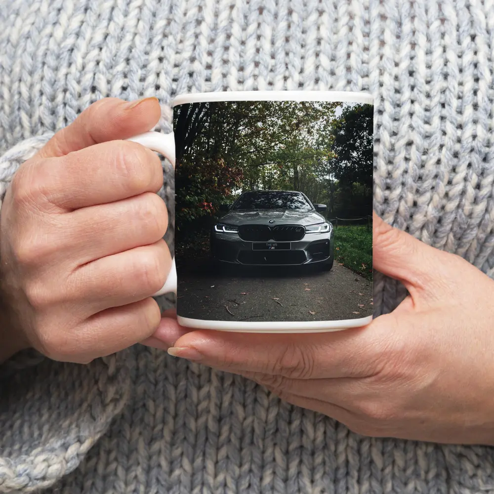 BMW M5 Front View Autumn Forest – Mugs