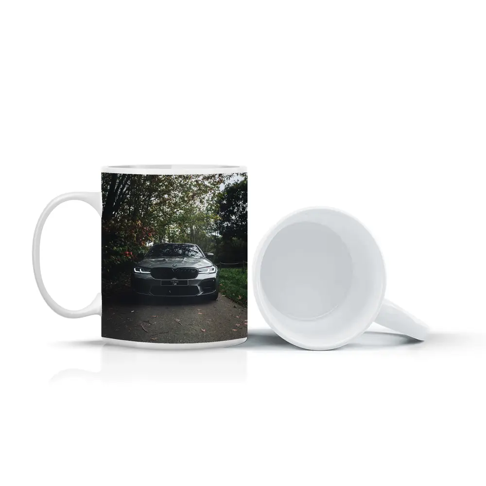 BMW M5 Front View Autumn Forest – Mugs