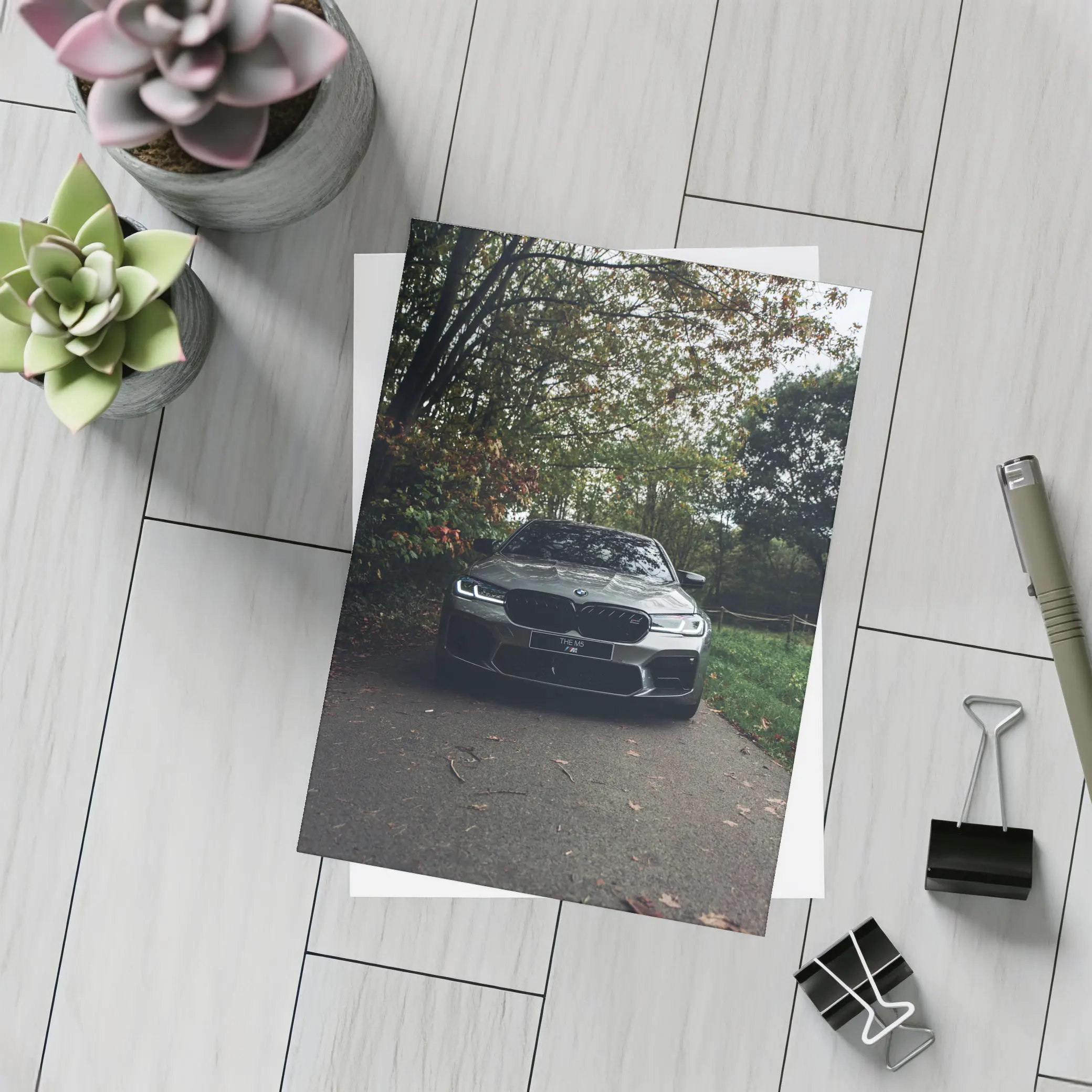 BMW M5 Front View Autumn Forest – Postcards