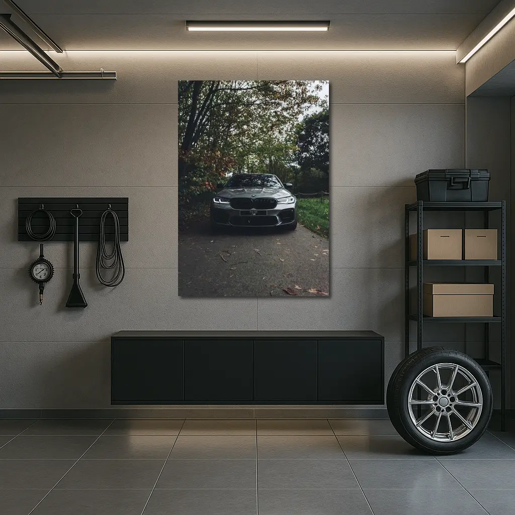 BMW M5 Front View Autumn Forest – Wall Art