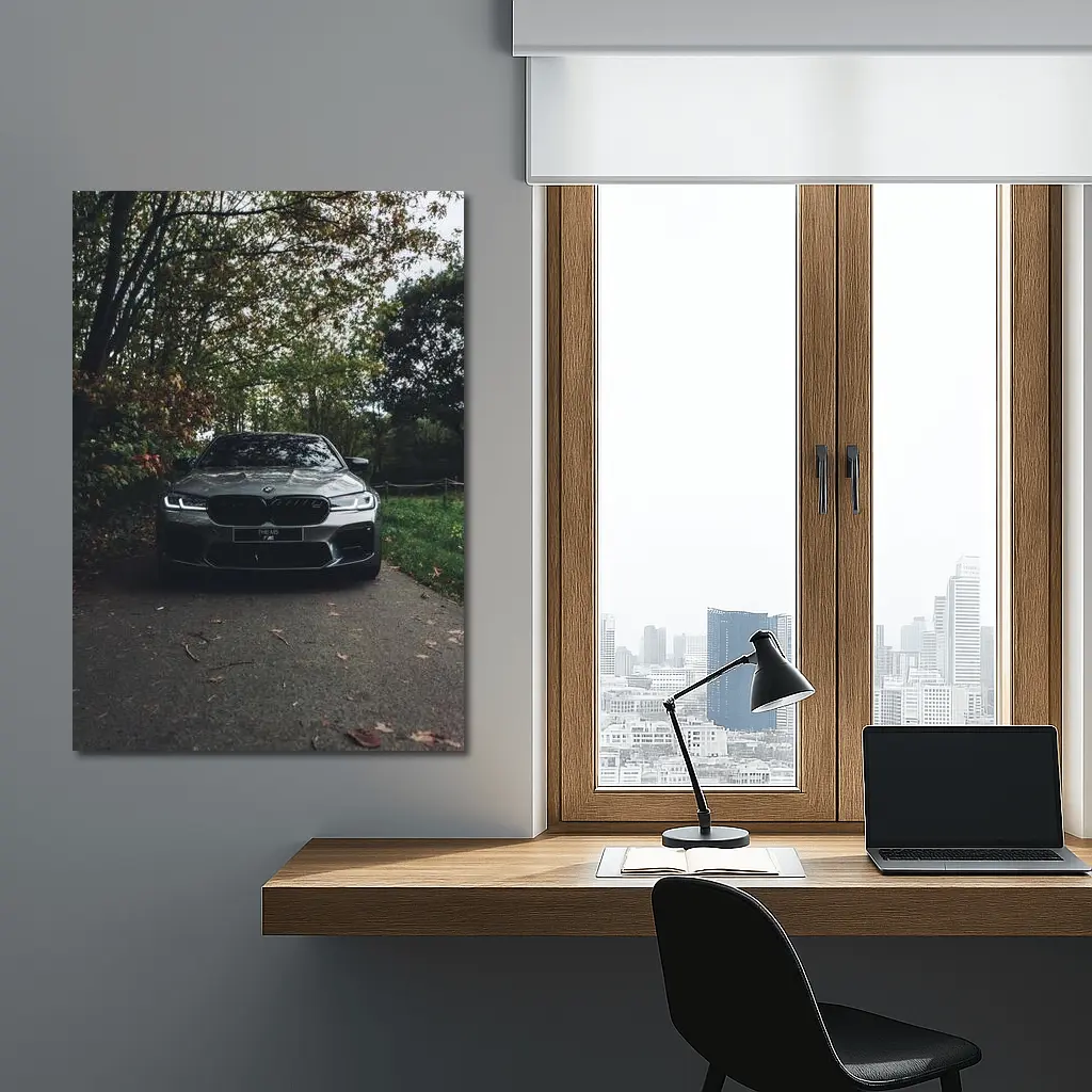 BMW M5 Front View Autumn Forest – Wall Art