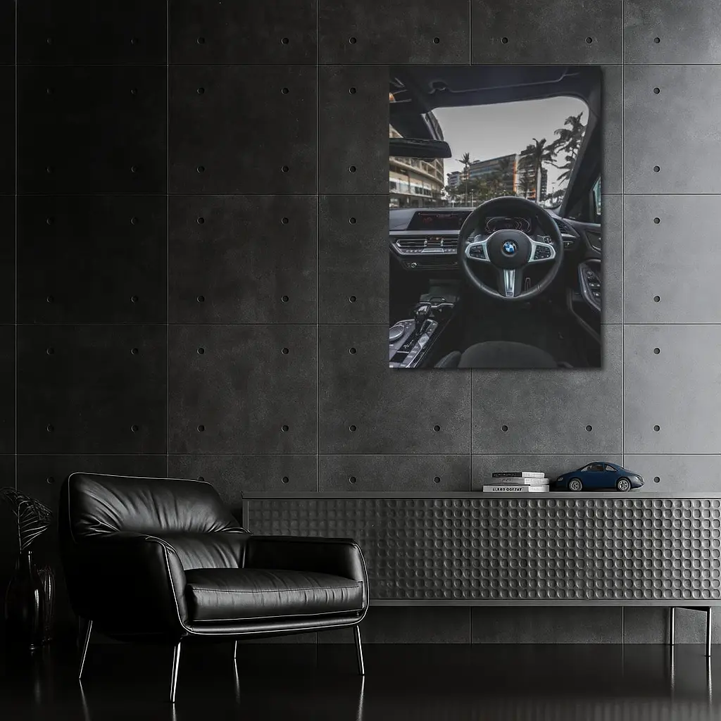 BMW M Sport Steering Wheel Interior City View – Wall Art