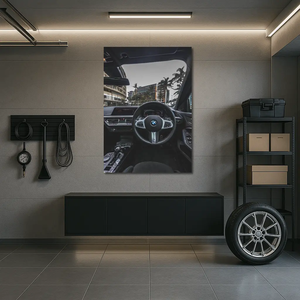 BMW M Sport Steering Wheel Interior City View – Wall Art