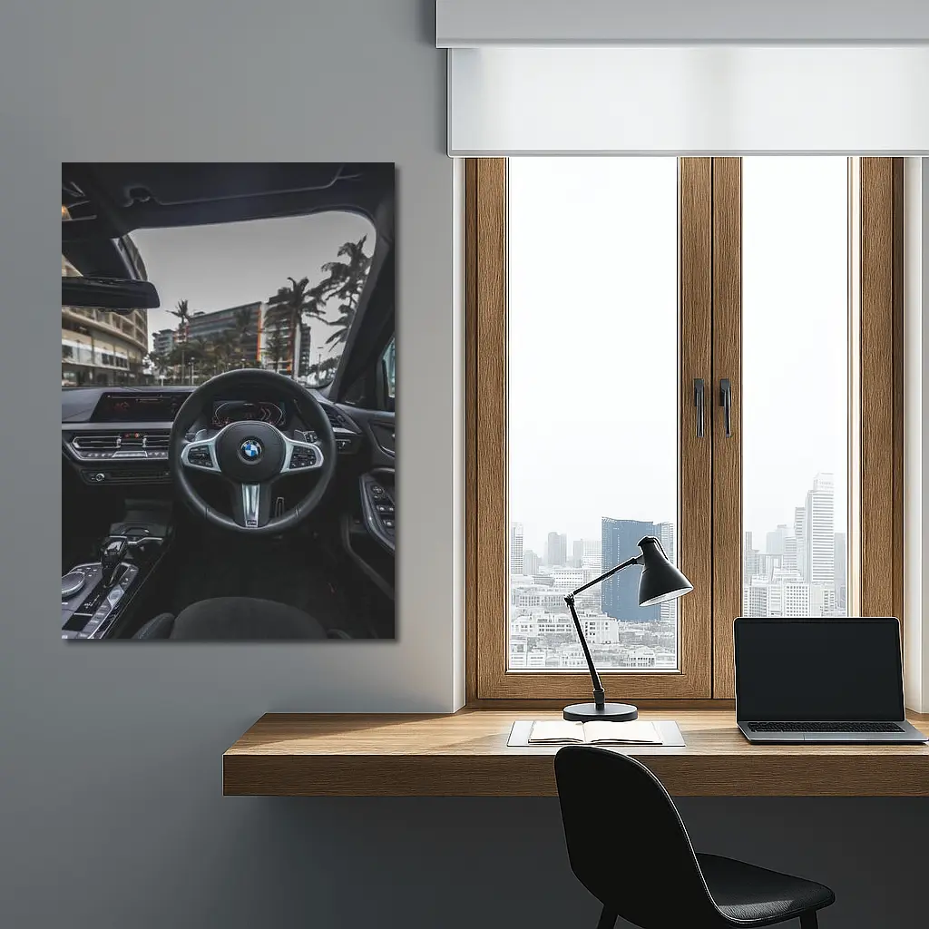 BMW M Sport Steering Wheel Interior City View – Wall Art