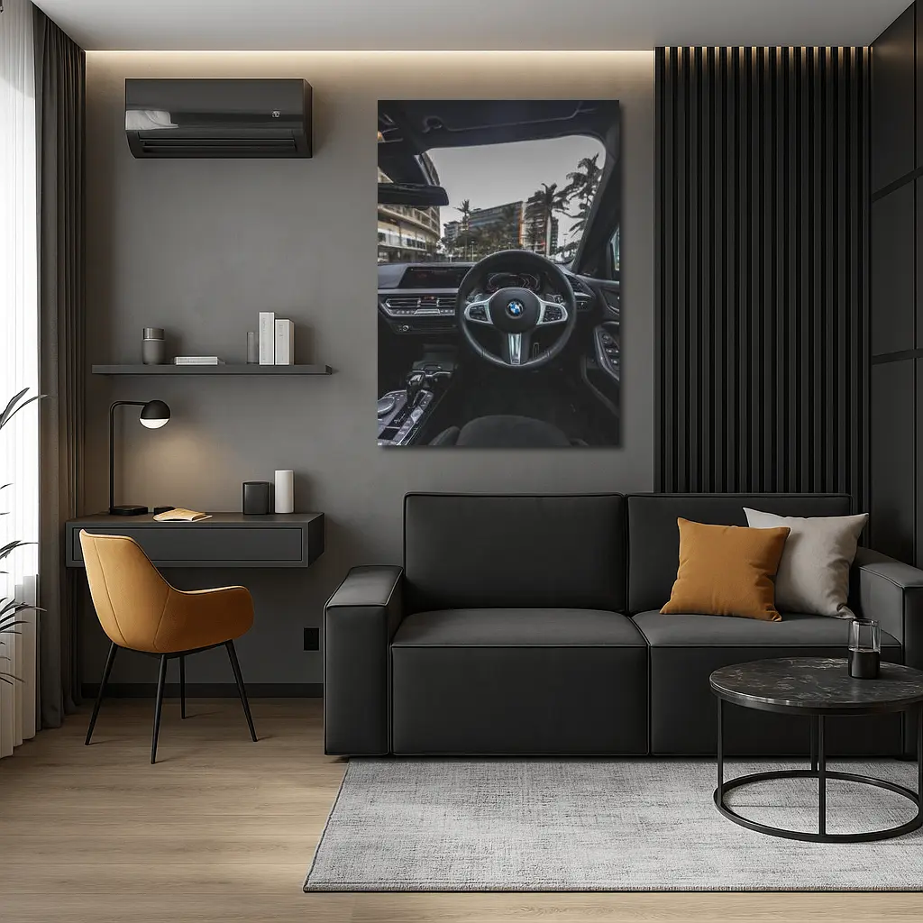 BMW M Sport Steering Wheel Interior City View – Wall Art