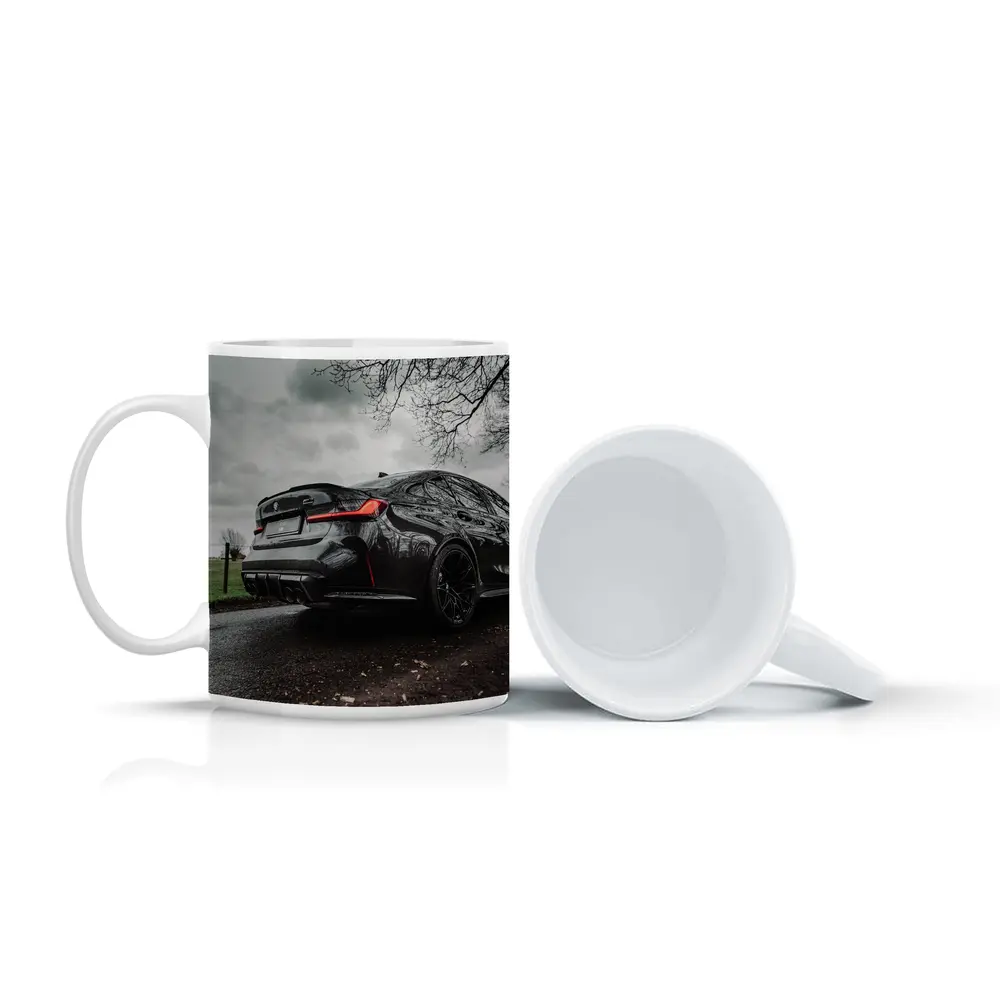 BMW M3 Black Sedan Wet Road Overcast – Mugs