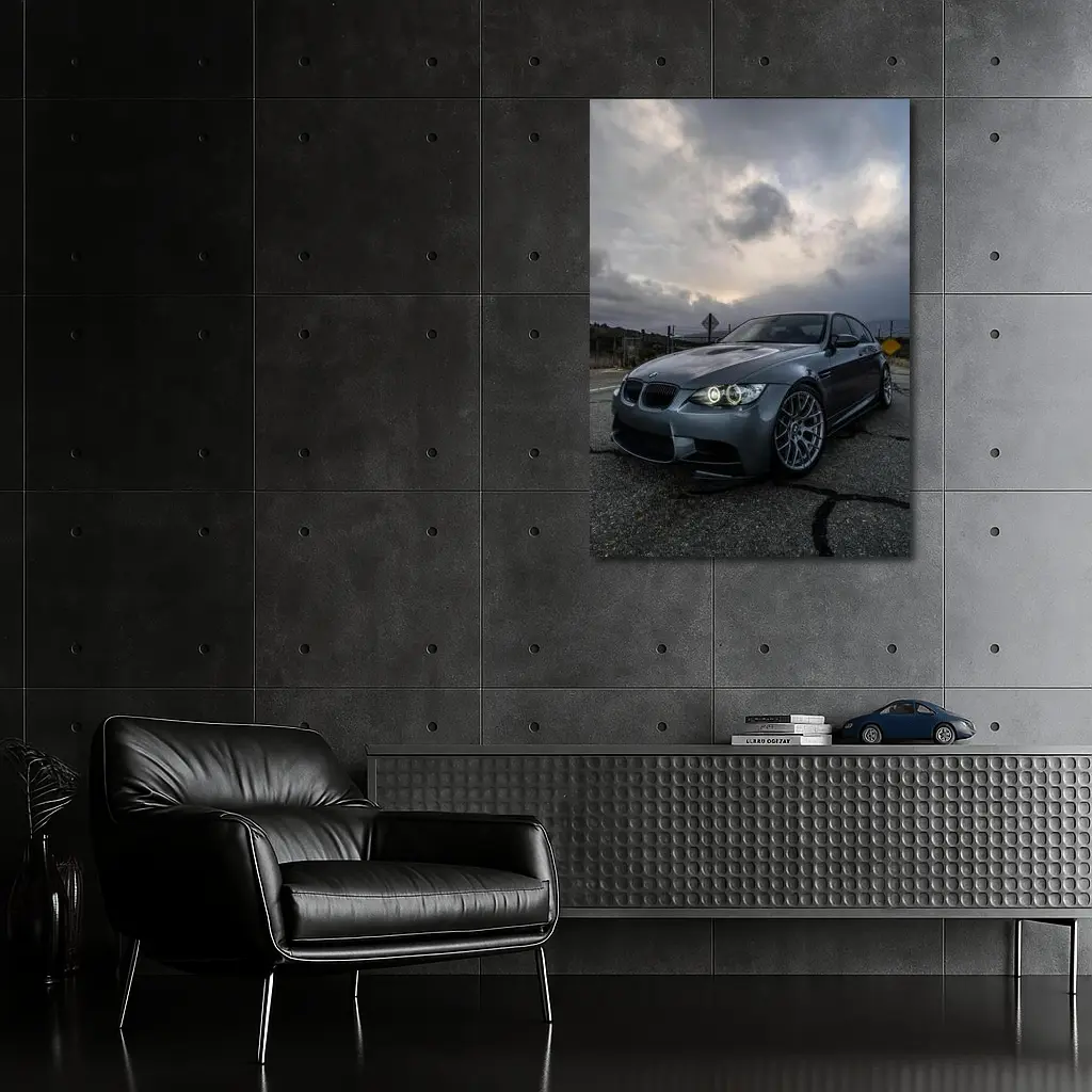 BMW M3 Matte Gray Stormy Sky Road – Wall Art