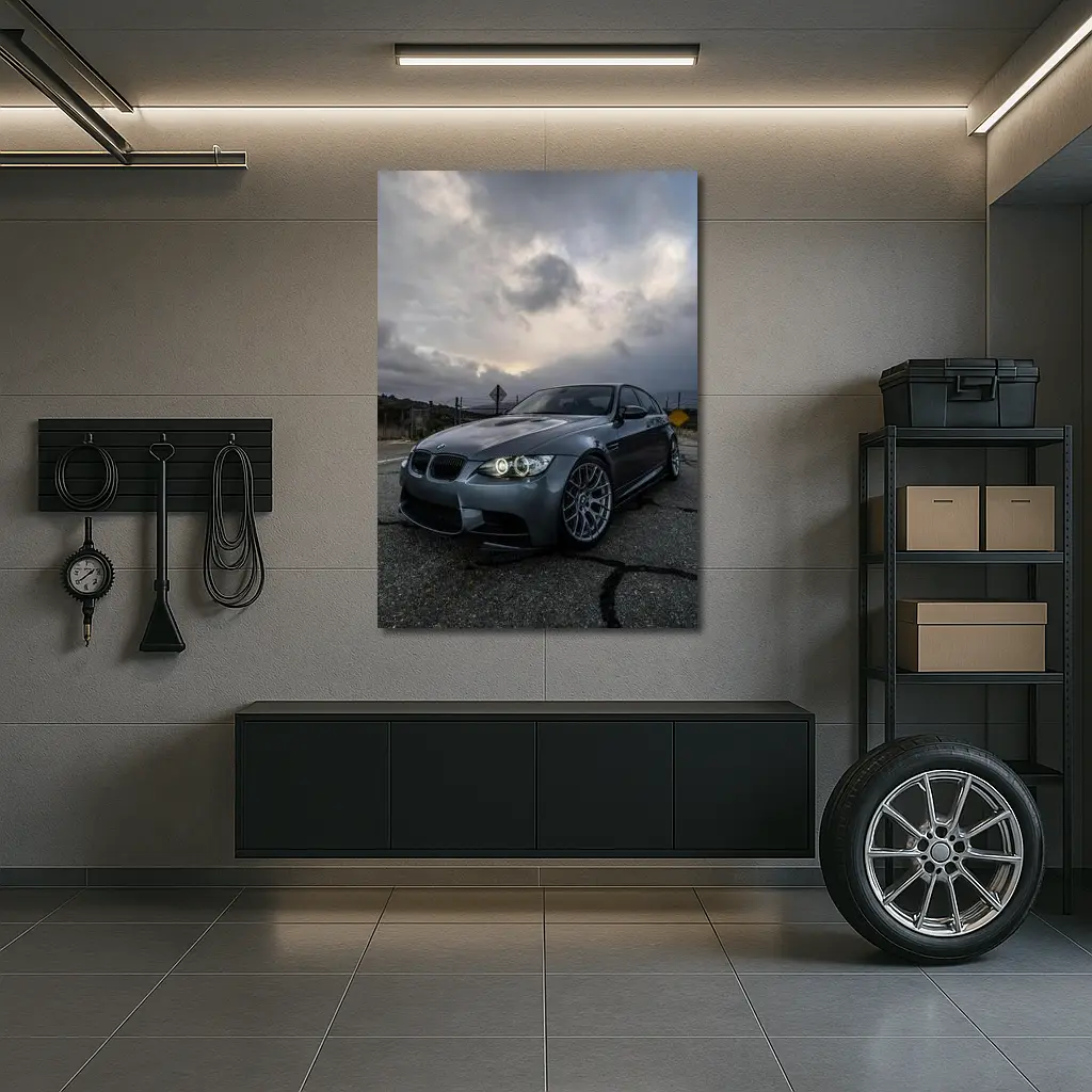 BMW M3 Matte Gray Stormy Sky Road – Wall Art
