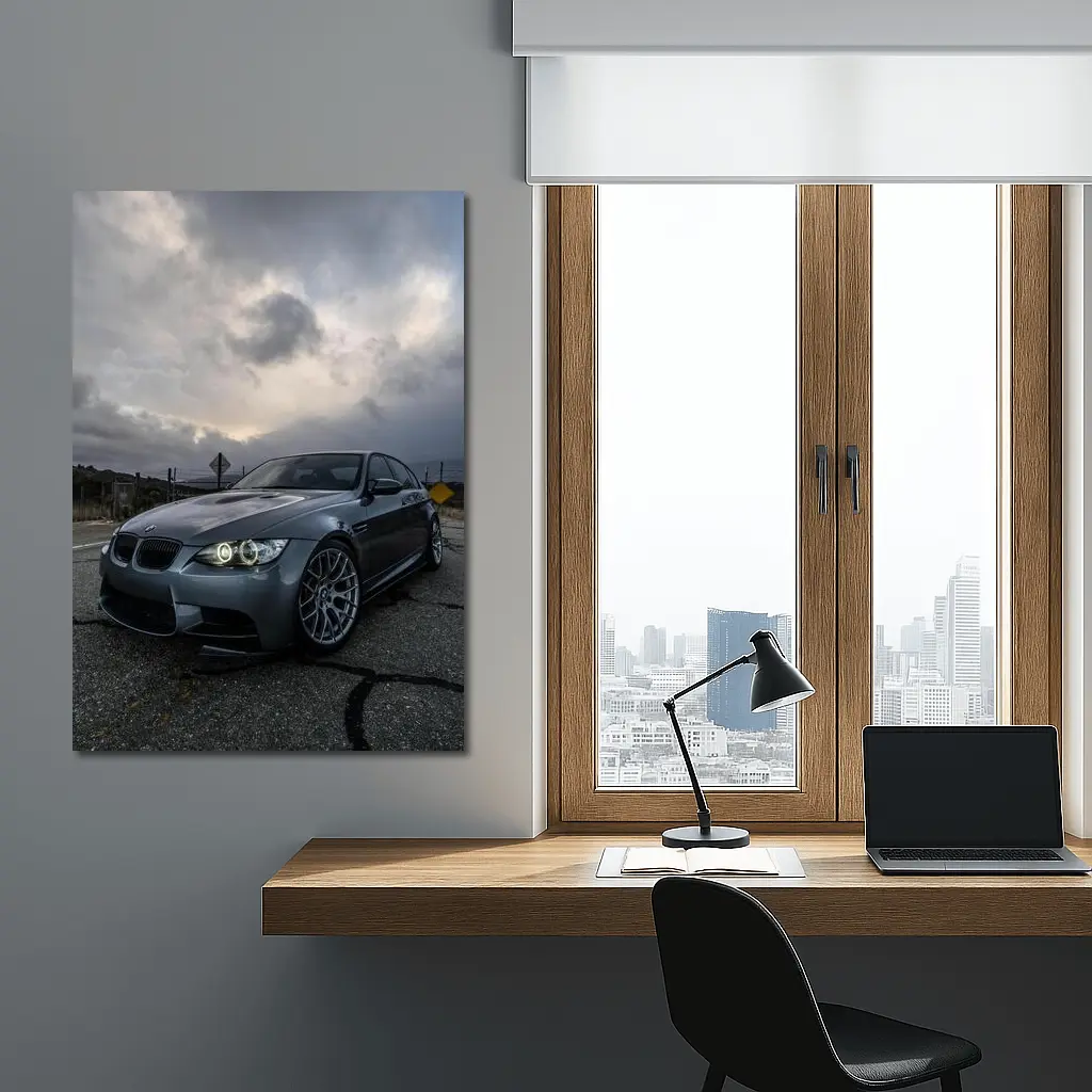 BMW M3 Matte Gray Stormy Sky Road – Wall Art