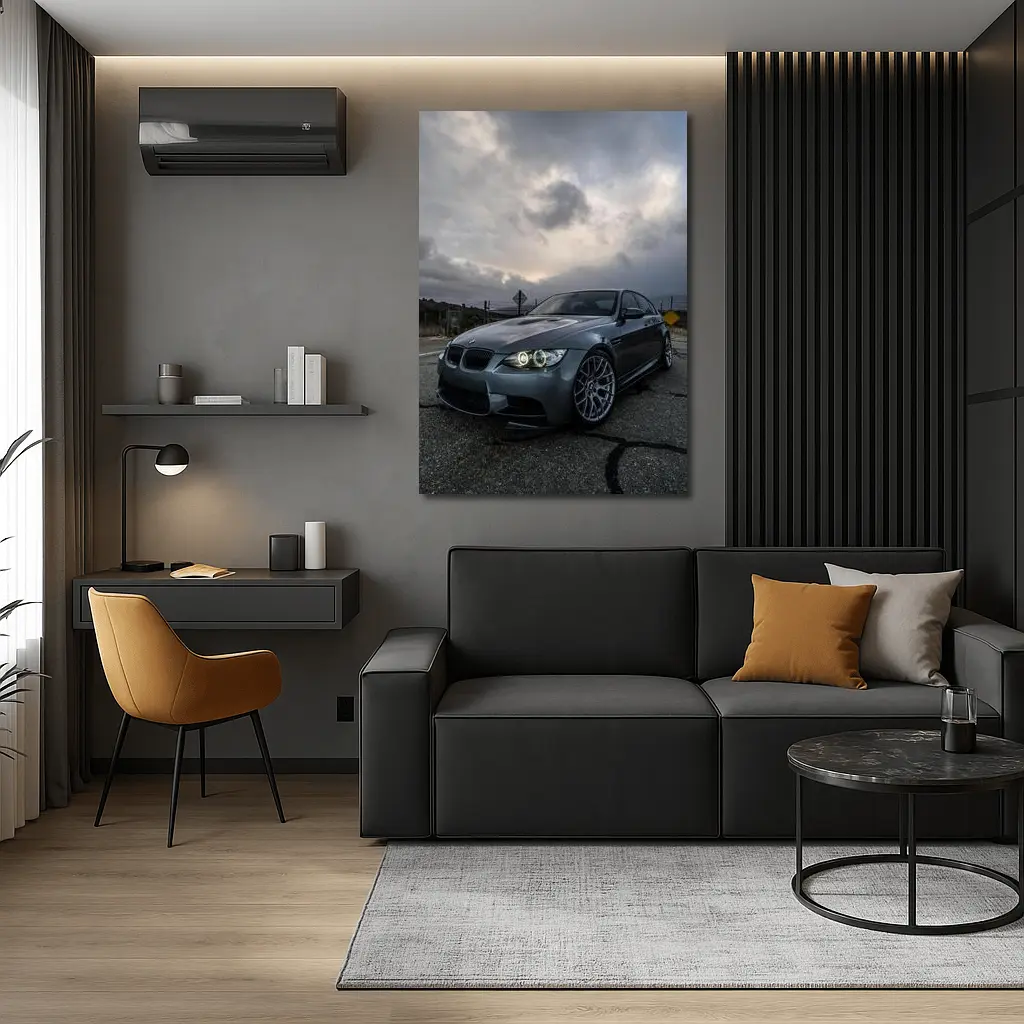 BMW M3 Matte Gray Stormy Sky Road – Wall Art