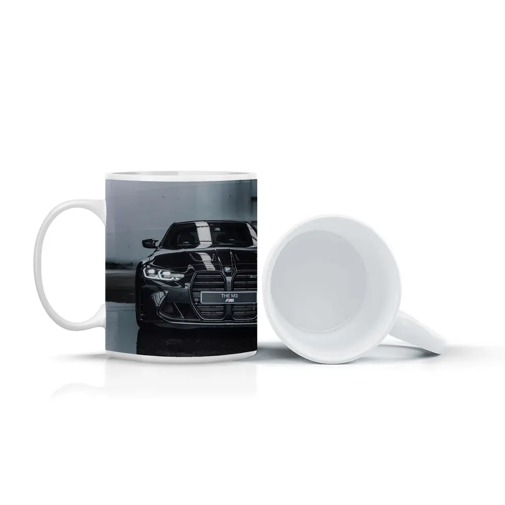 BMW M3 Black Front View Wet Pavement – Mugs