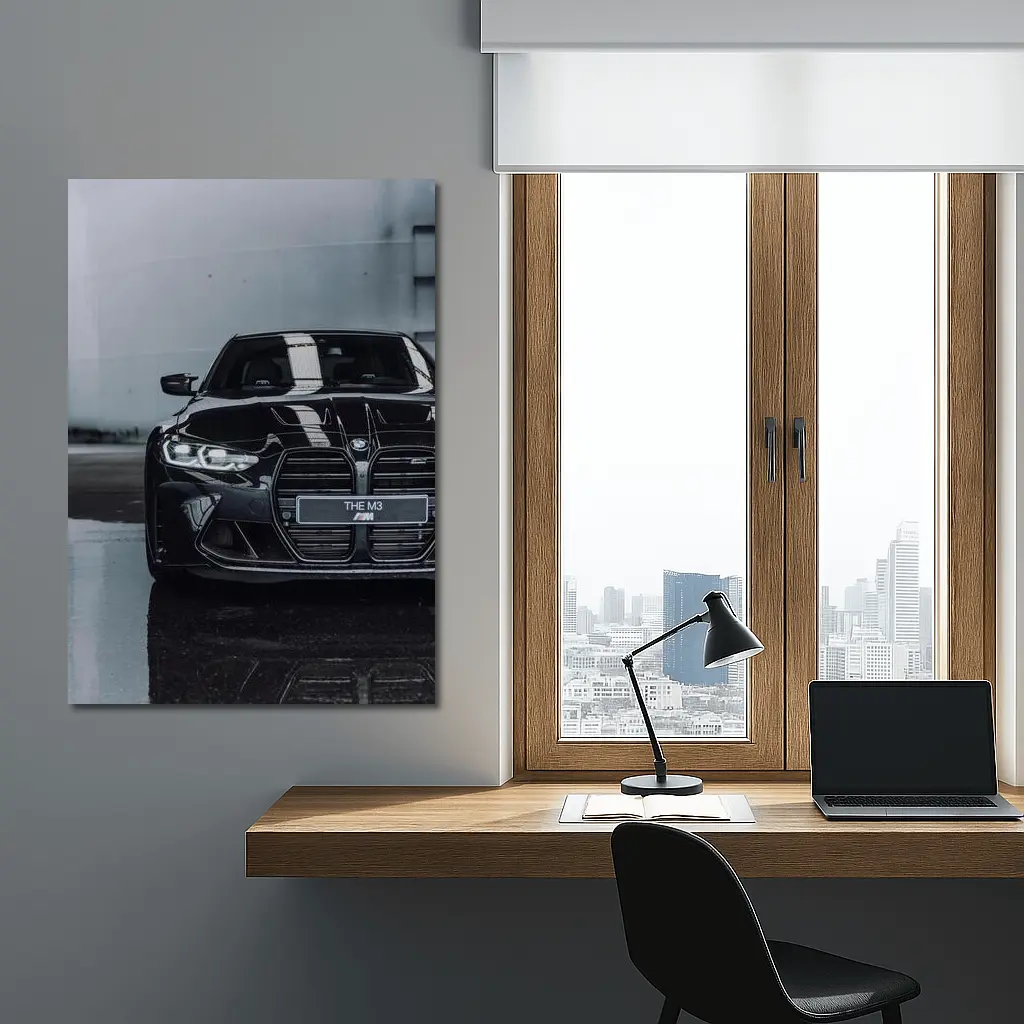 BMW M3 Black Front View Wet Pavement – Wall Art