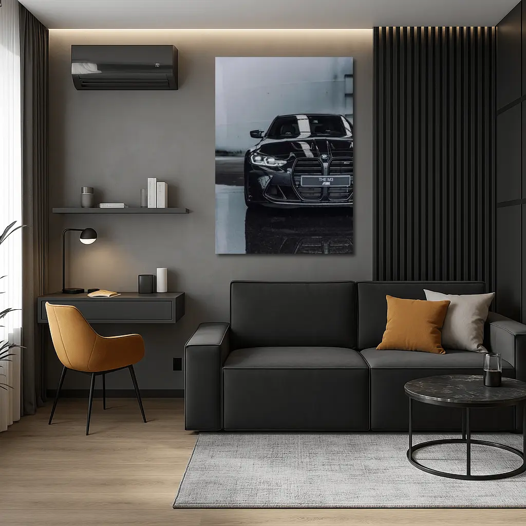 BMW M3 Black Front View Wet Pavement – Wall Art