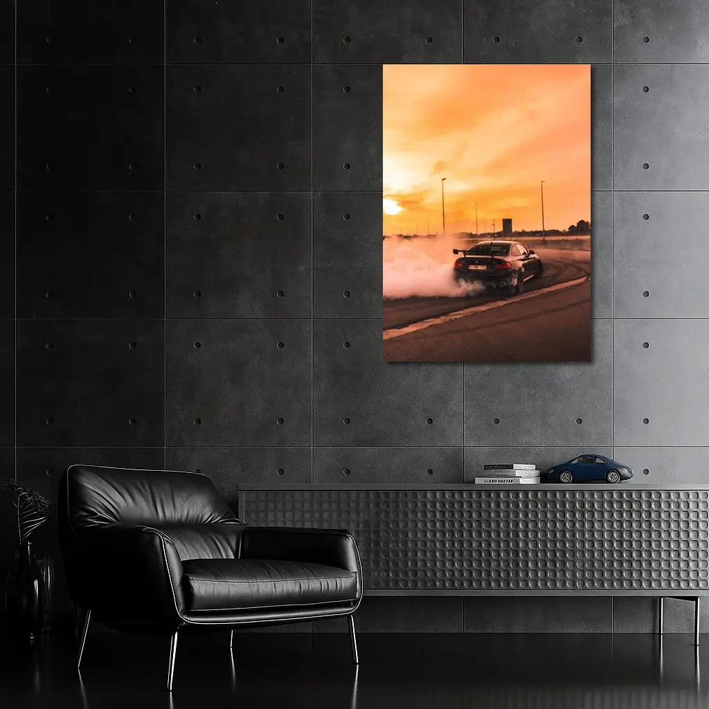 BMW M2 Drifting Burnout Sunset Track – Wall Art