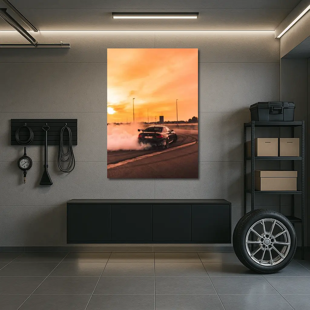BMW M2 Drifting Burnout Sunset Track – Wall Art