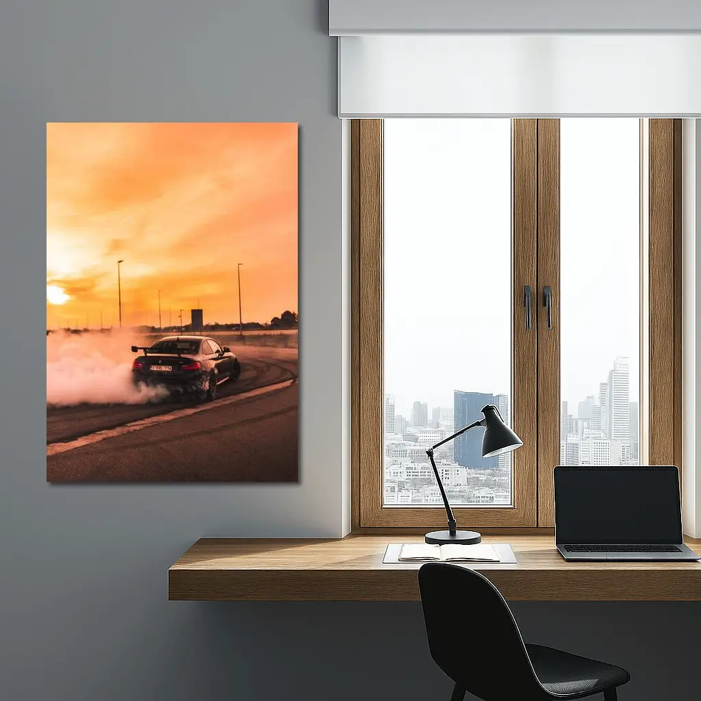 BMW M2 Drifting Burnout Sunset Track – Wall Art