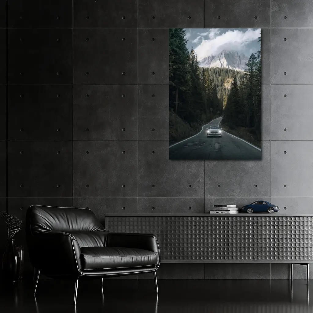 BMW Sedan Mountain Forest Road Drive – Wall Art