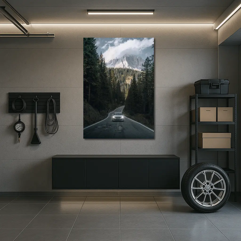 BMW Sedan Mountain Forest Road Drive – Wall Art