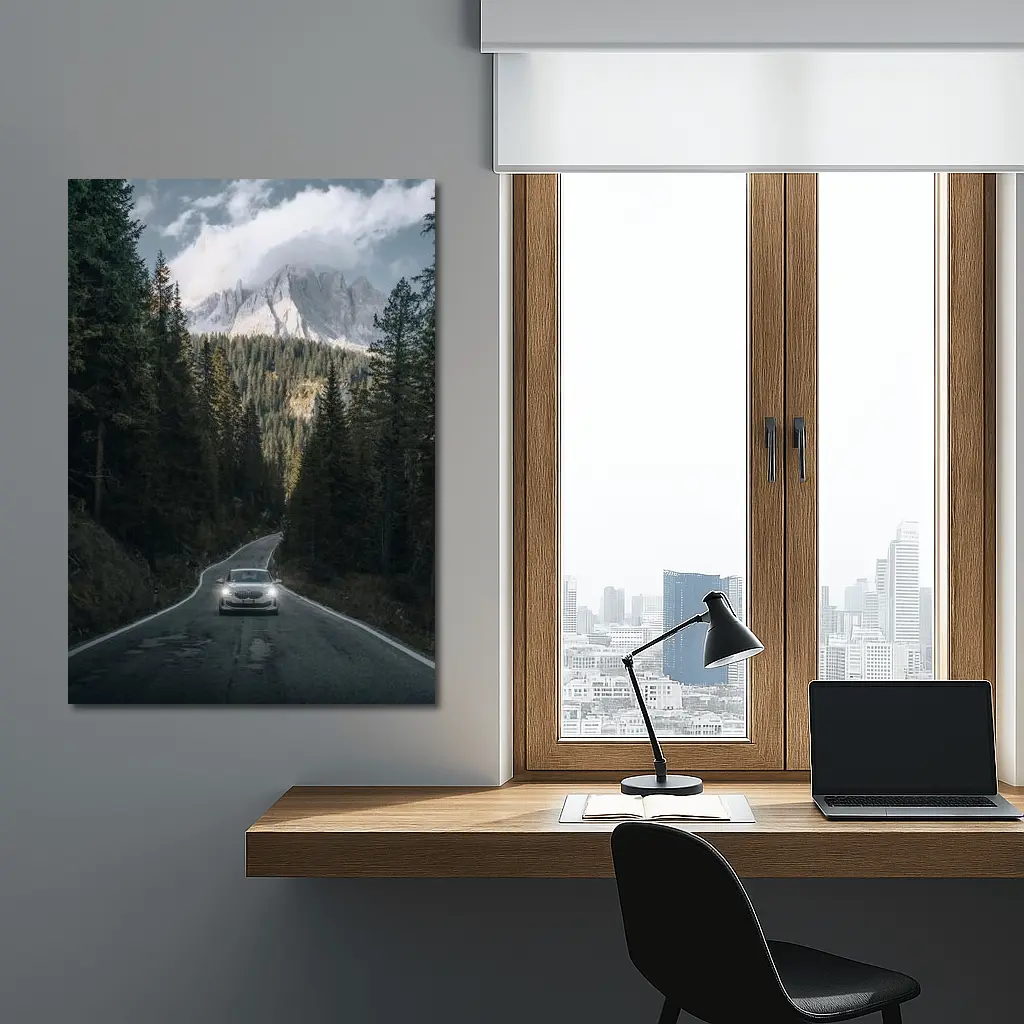BMW Sedan Mountain Forest Road Drive – Wall Art