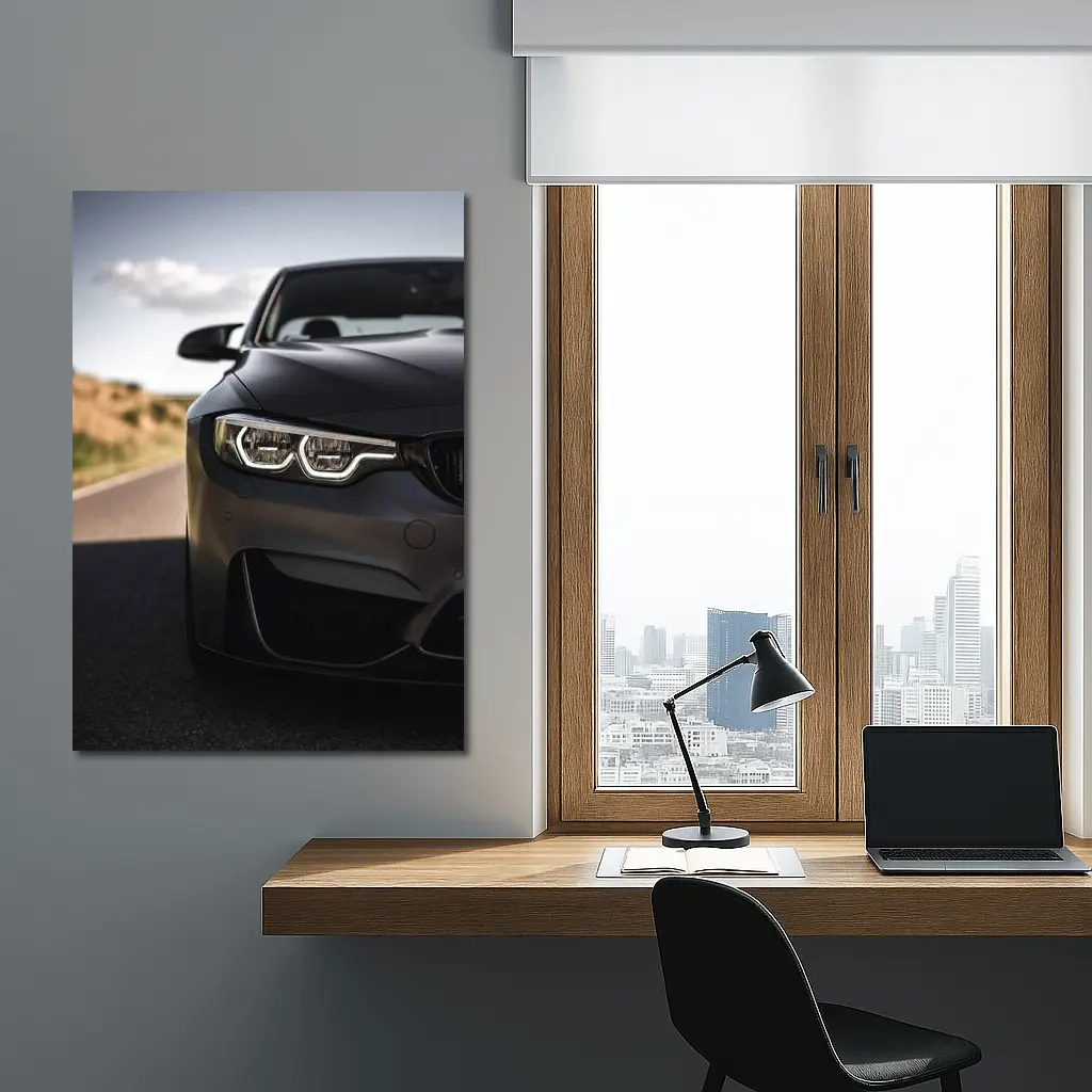 BMW M4 Matte Gray Front Road – Wall Art
