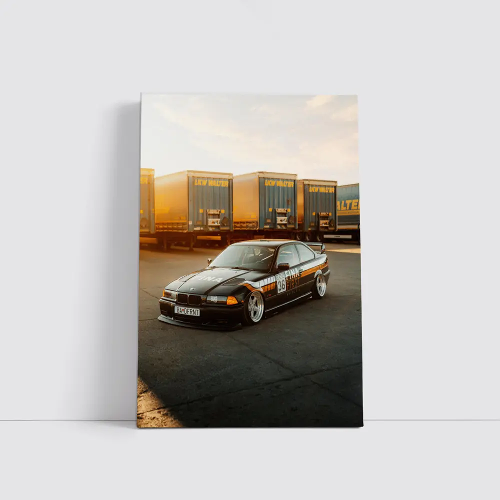 BMW E36 Black Stance Coupe Parking Lot – Wall Art