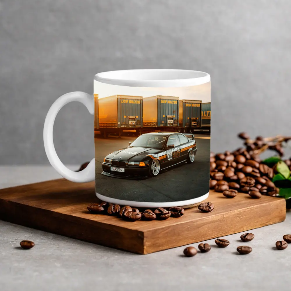 BMW E36 Black Stance Coupe Parking Lot – Mugs