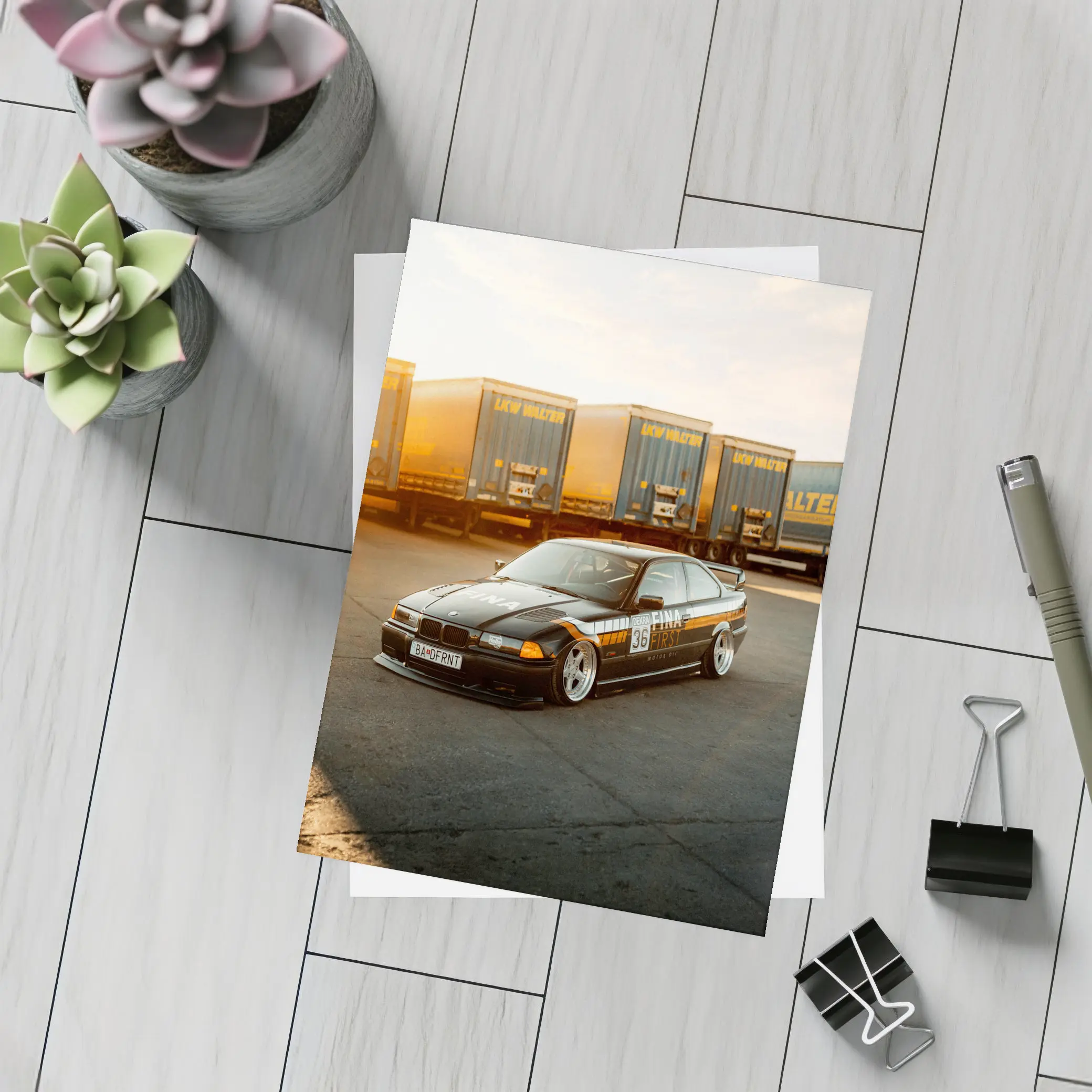 BMW E36 Black Stance Coupe Parking Lot – Postcards