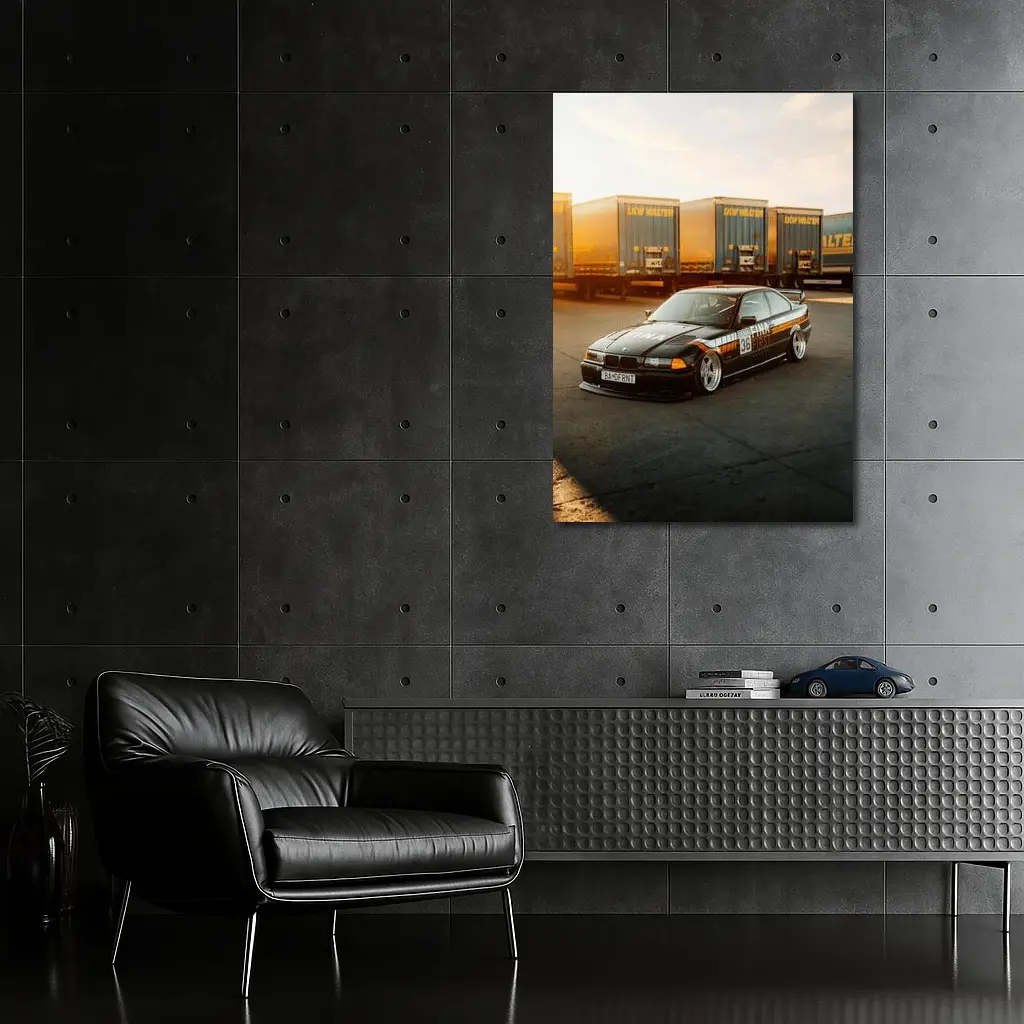 BMW E36 Black Stance Coupe Parking Lot – Wall Art