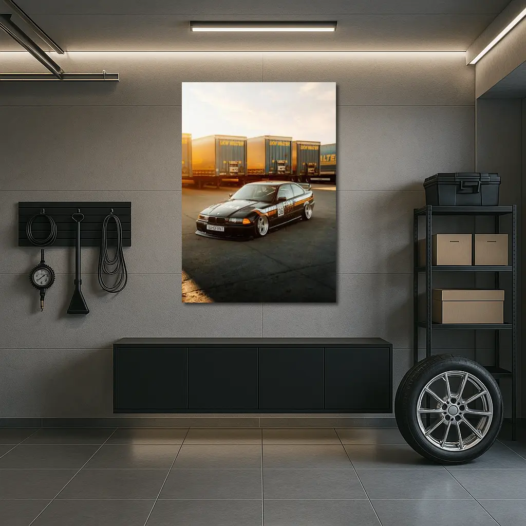 BMW E36 Black Stance Coupe Parking Lot – Wall Art