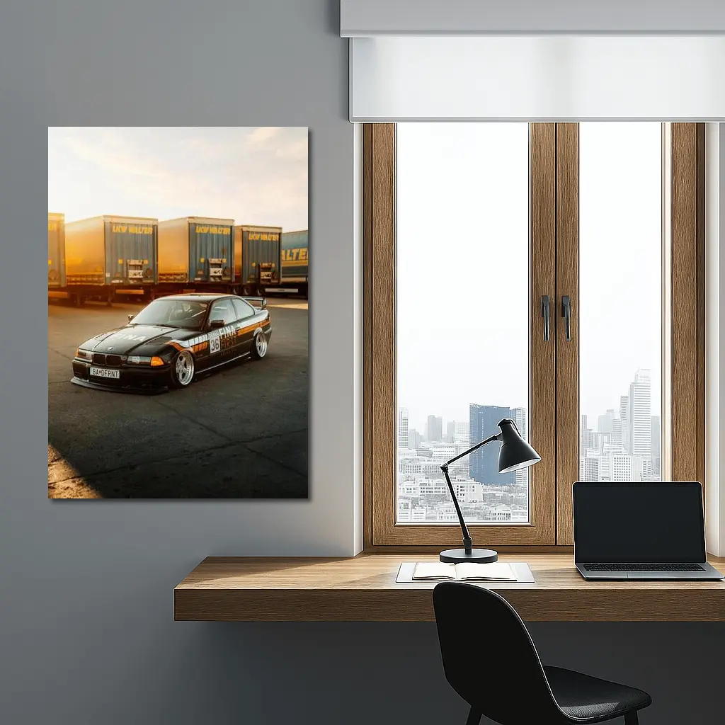 BMW E36 Black Stance Coupe Parking Lot – Wall Art