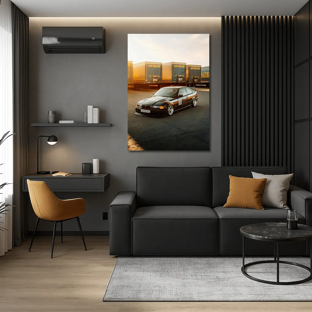 BMW E36 Black Stance Coupe Parking Lot – Wall Art