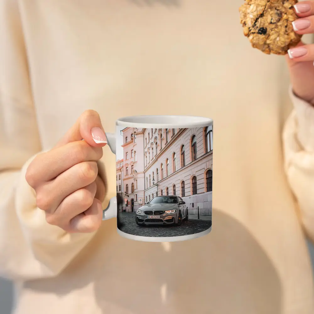 BMW M3 Gray Parked On Cobblestone Street – Mugs