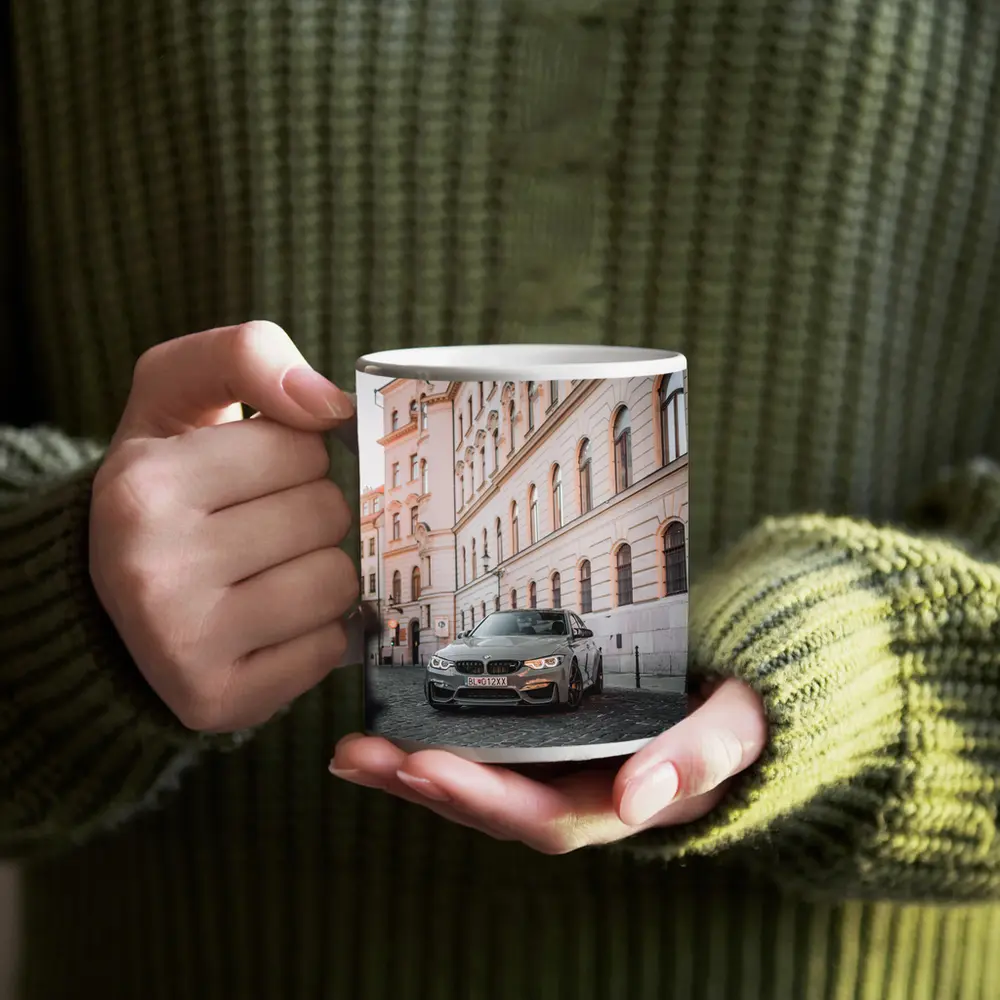 BMW M3 Gray Parked On Cobblestone Street – Mugs
