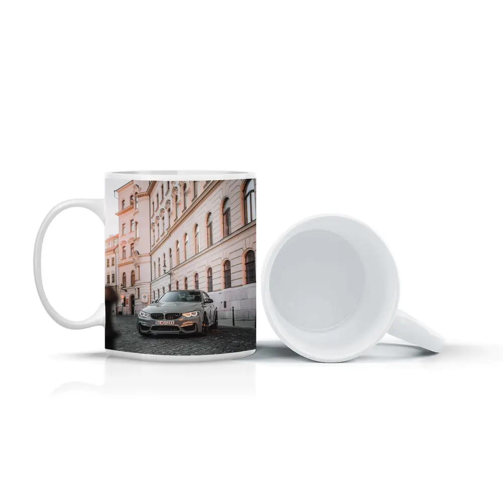 BMW M3 Gray Parked On Cobblestone Street – Mugs