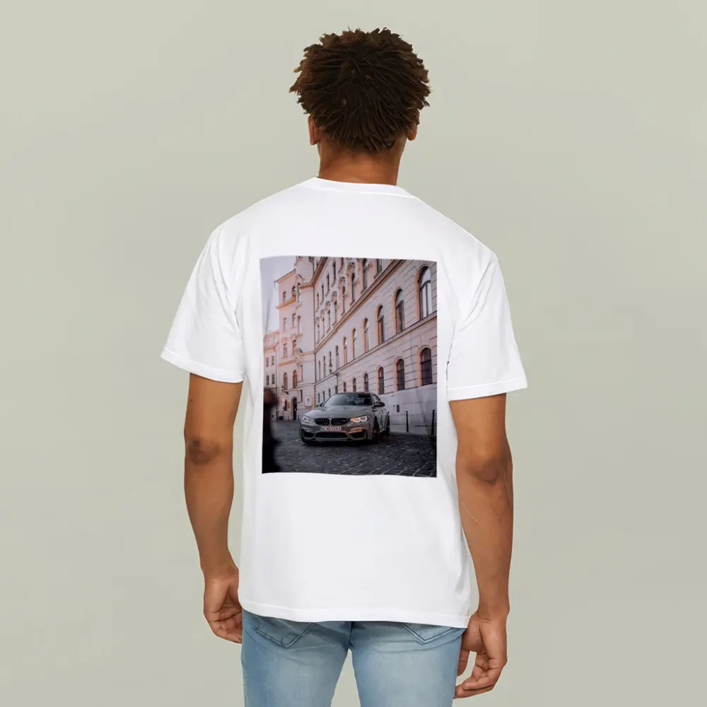 BMW M3 Gray Parked On Cobblestone Street – T-Shirts