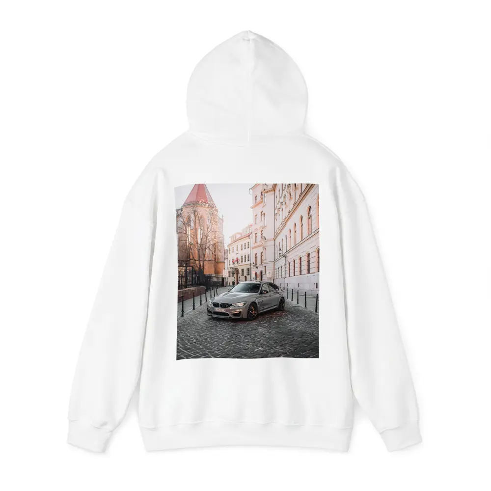 BMW M3 Silver Sedan European Cobblestone Street – Hoodies