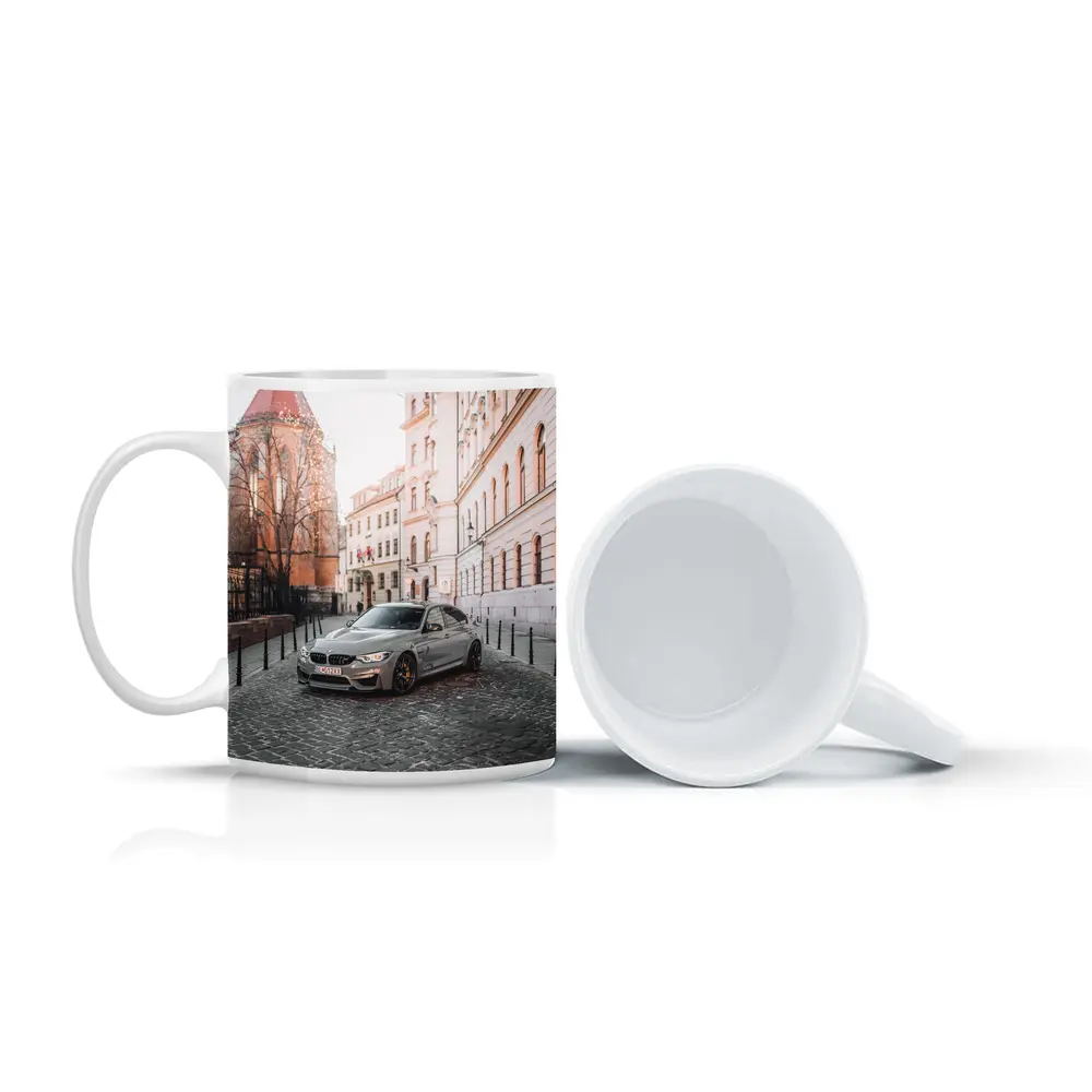 BMW M3 Silver Sedan European Cobblestone Street – Mugs