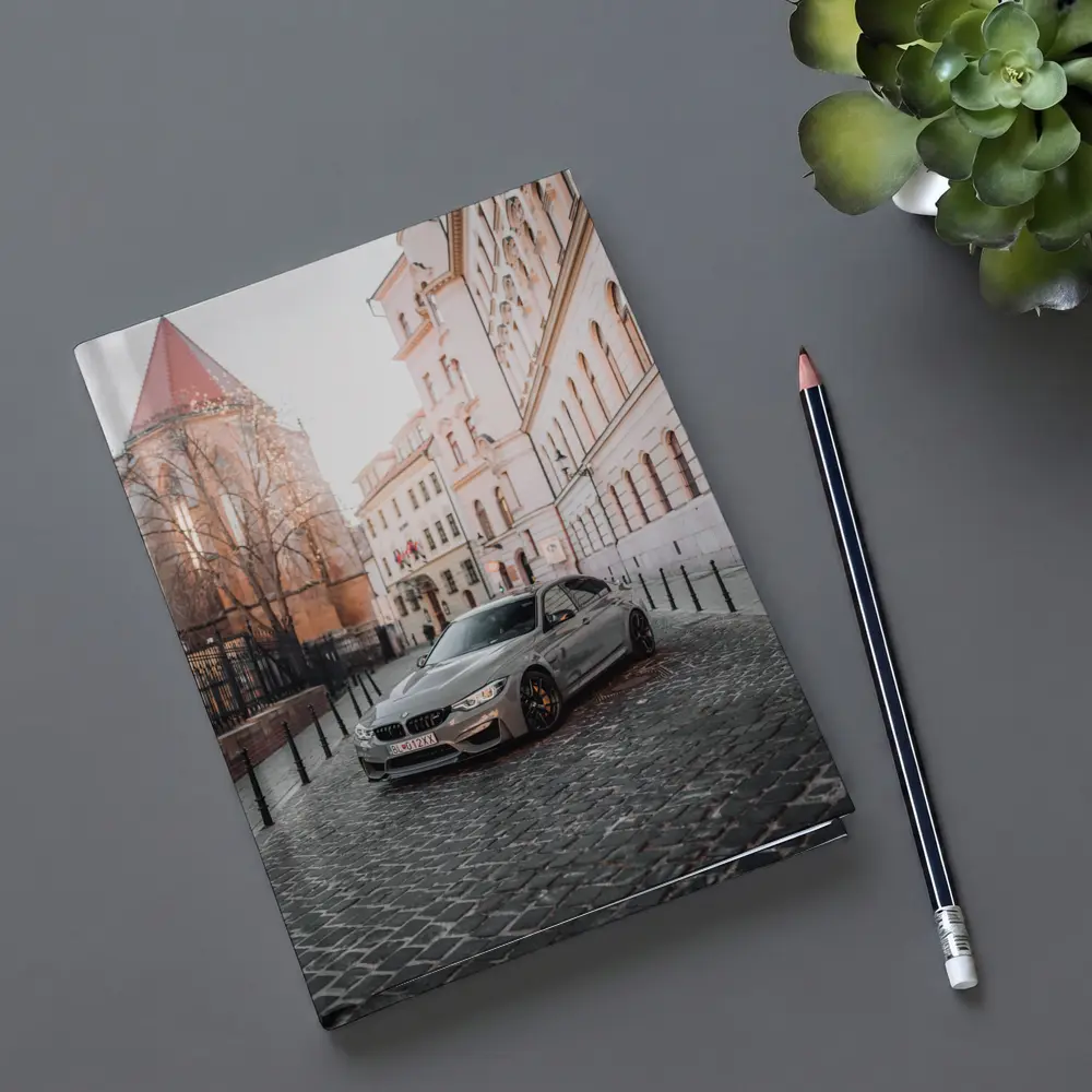 BMW M3 Silver Sedan European Cobblestone Street – Notebooks