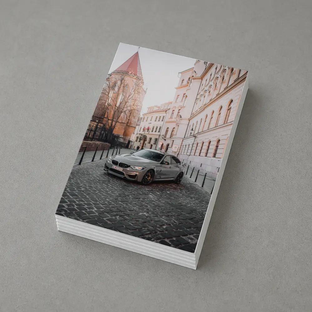 BMW M3 Silver Sedan European Cobblestone Street – Postcards