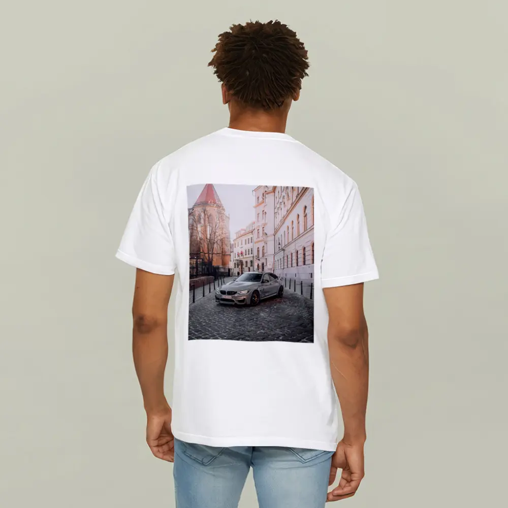 BMW M3 Silver Sedan European Cobblestone Street – T-Shirts