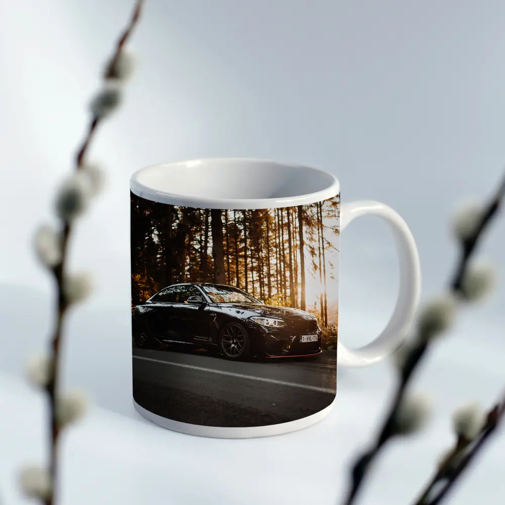 BMW M4 Black Coupe Forest Sunset Road – Mugs