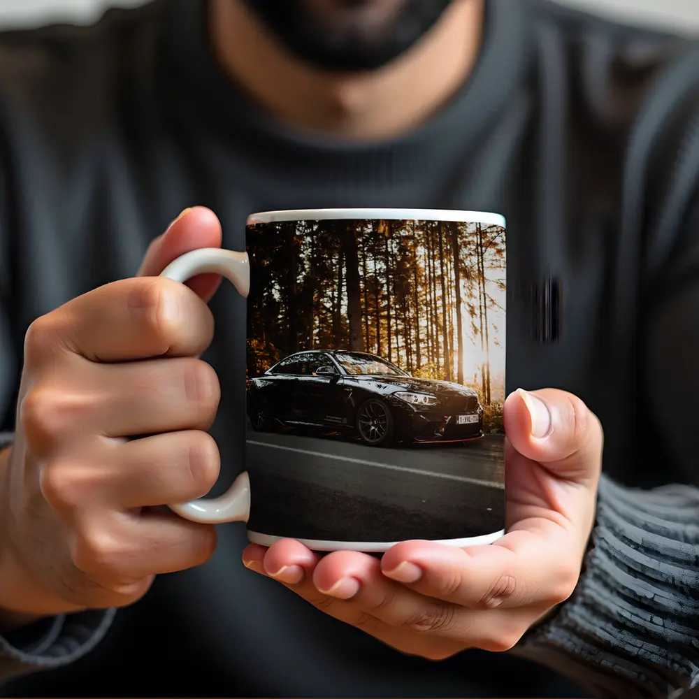 BMW M4 Black Coupe Forest Sunset Road – Mugs