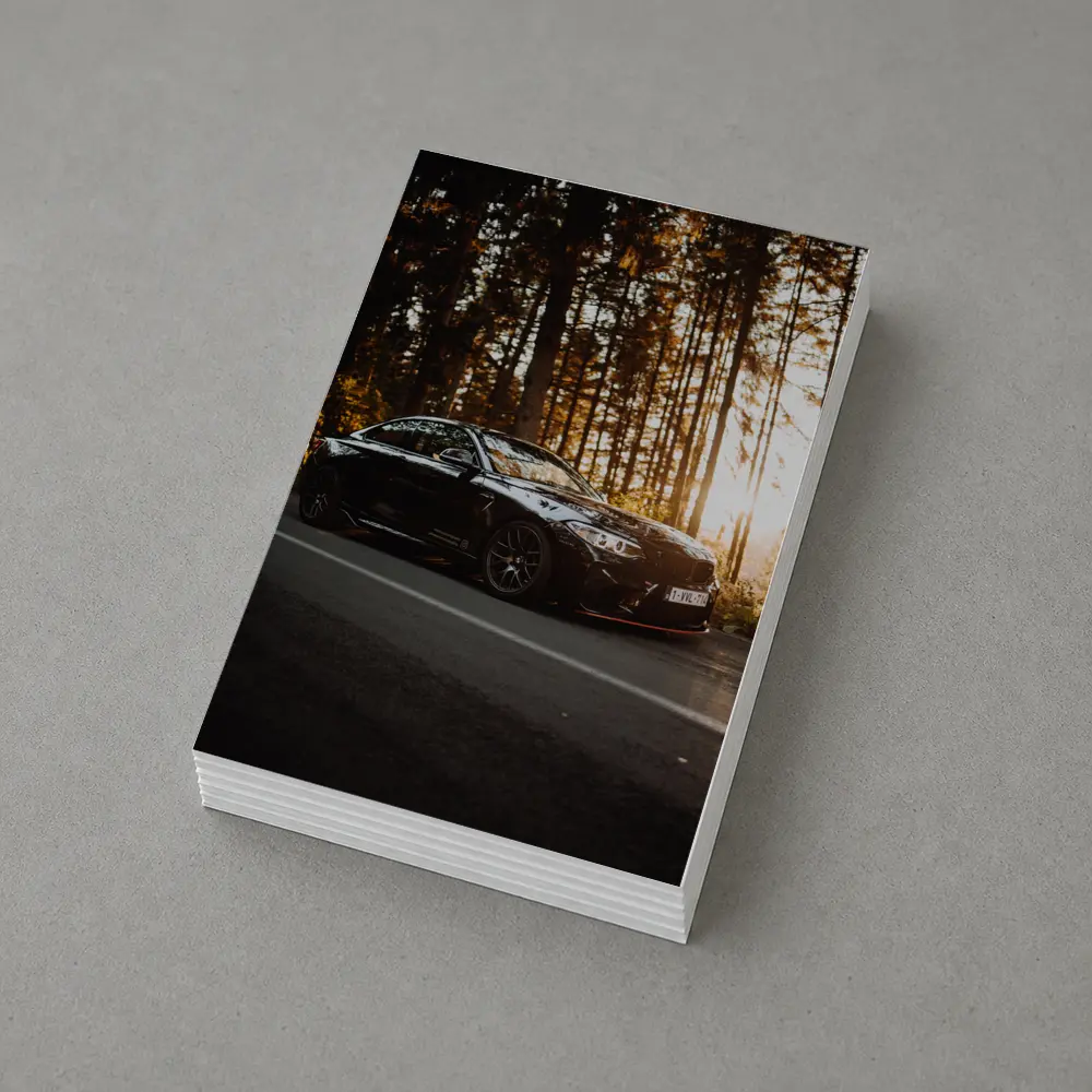 BMW M4 Black Coupe Forest Sunset Road – Postcards
