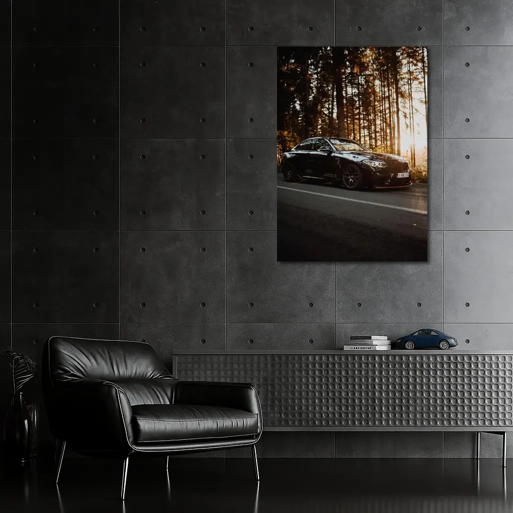 BMW M4 Black Coupe Forest Sunset Road – Wall Art