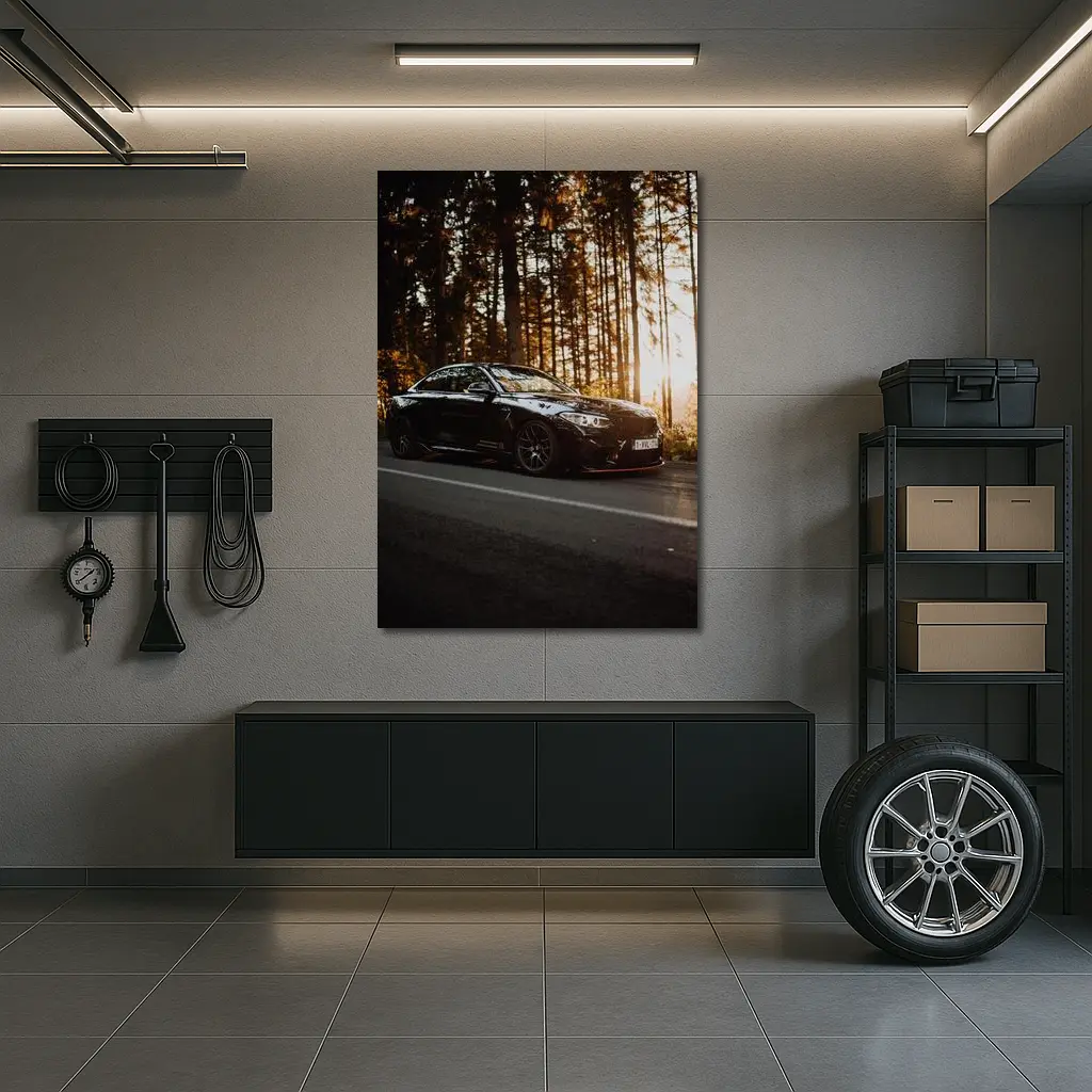 BMW M4 Black Coupe Forest Sunset Road – Wall Art